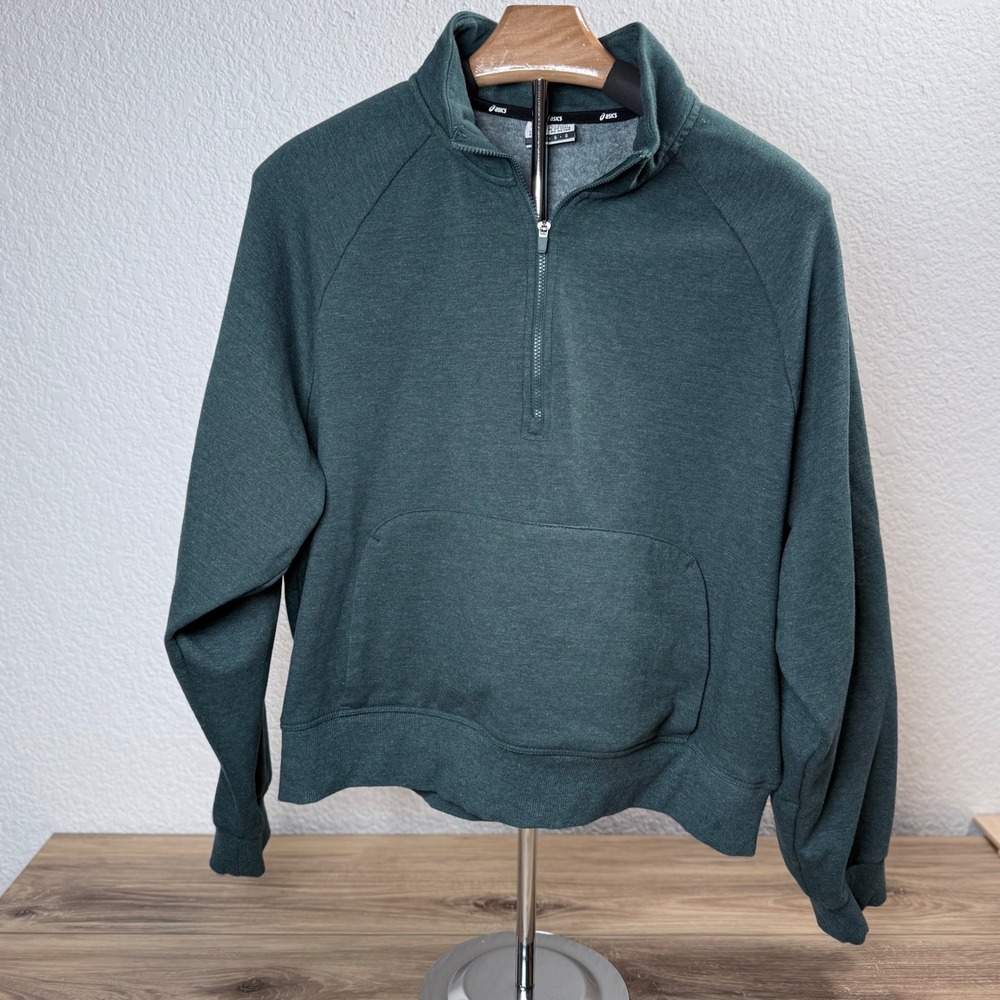 Asics Women's Quarter Zip Pullover Sweatshirt Green Activewear Size L